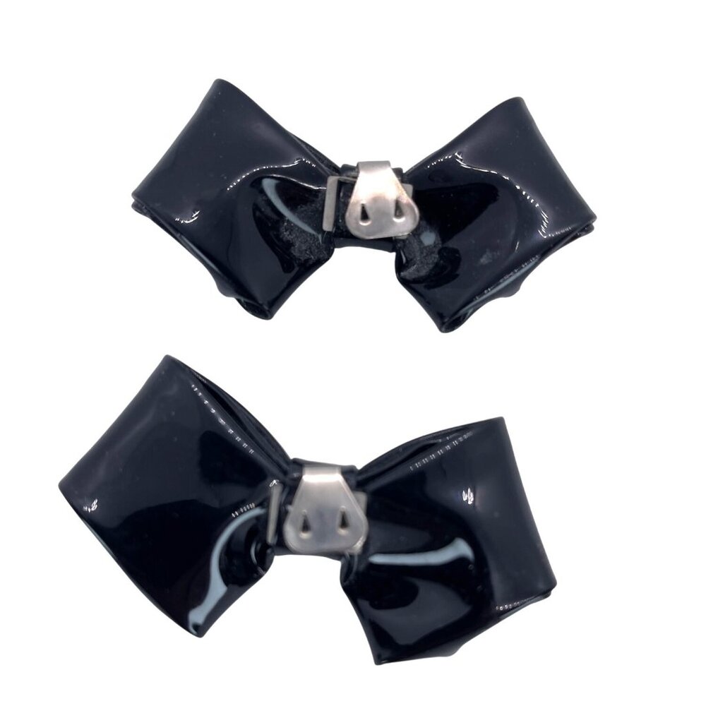 Shoe Clips 2 Black Patent Leather Bow Charm MCM Vintage Classic Design Accessory - Picture 4 of 11